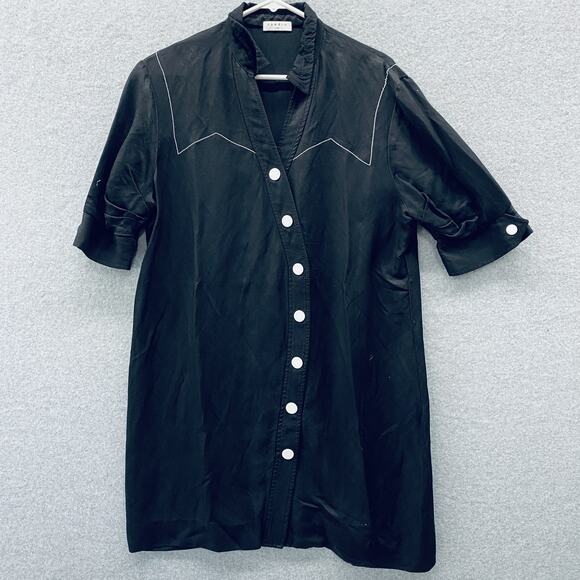 Sandro Paris Shirt Dress Womens Large Linen Western Button Up Vintage Inspired - Picture 1 of 7